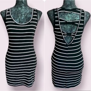 Black and White Striped Bow Back Long Tank Top